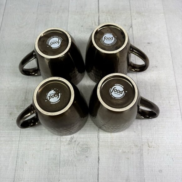 Food Network ANGELICA Blue Bronze Metallic Outside 16oz Stoneware Cup Mugs Set 4 - Picture 8 of 16